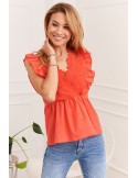 Bluza de vara dama cu brodat fata, coral 87222 - Magazin online - Boutique